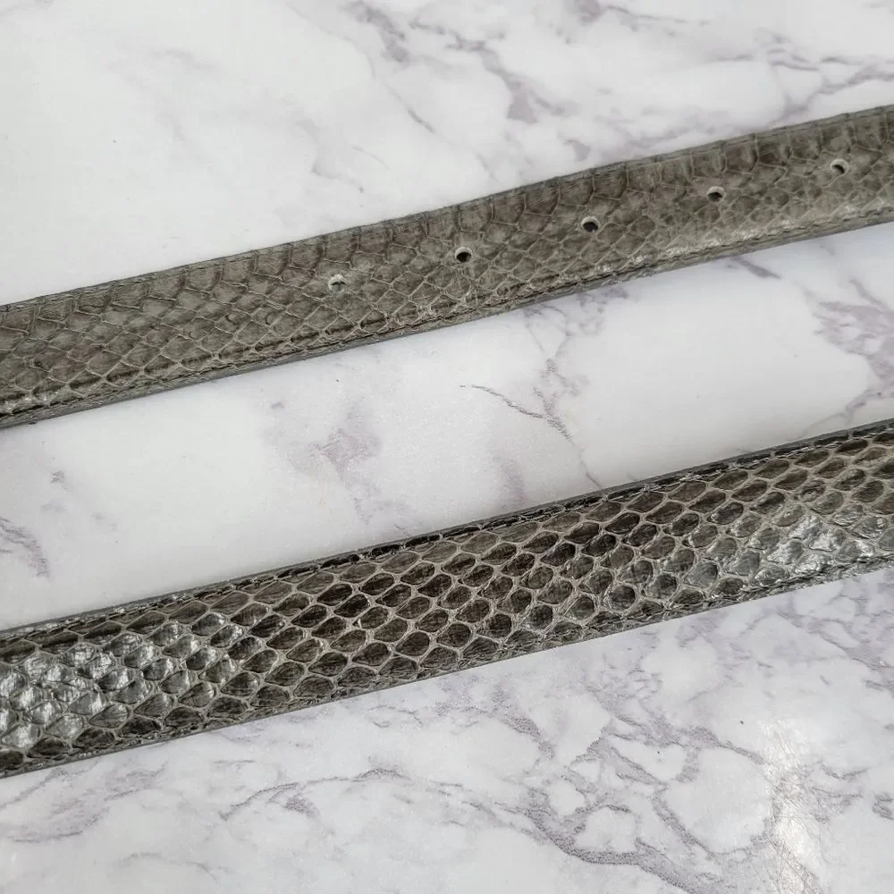 Vintage 80s Gray Genuine Snakeskin Leather Belt with Gold Tone Buckle